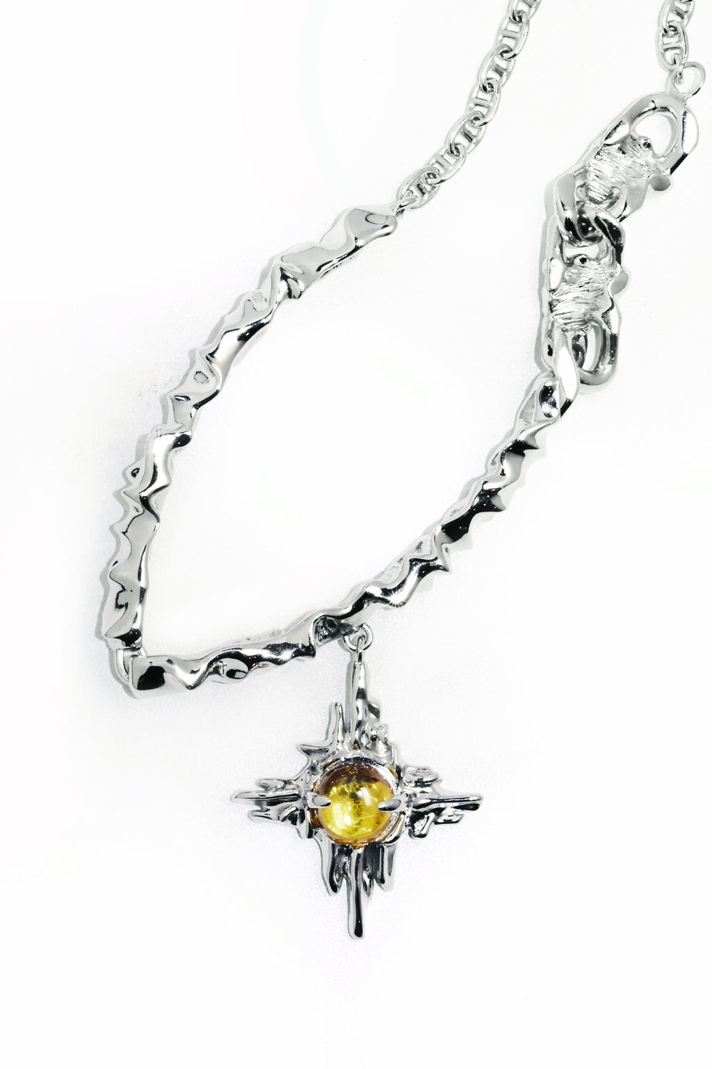 Solace & I | "Cosmic Solace" Nebula Necklace – Heavy-Craft Irregular S925 Silver with Amber Core