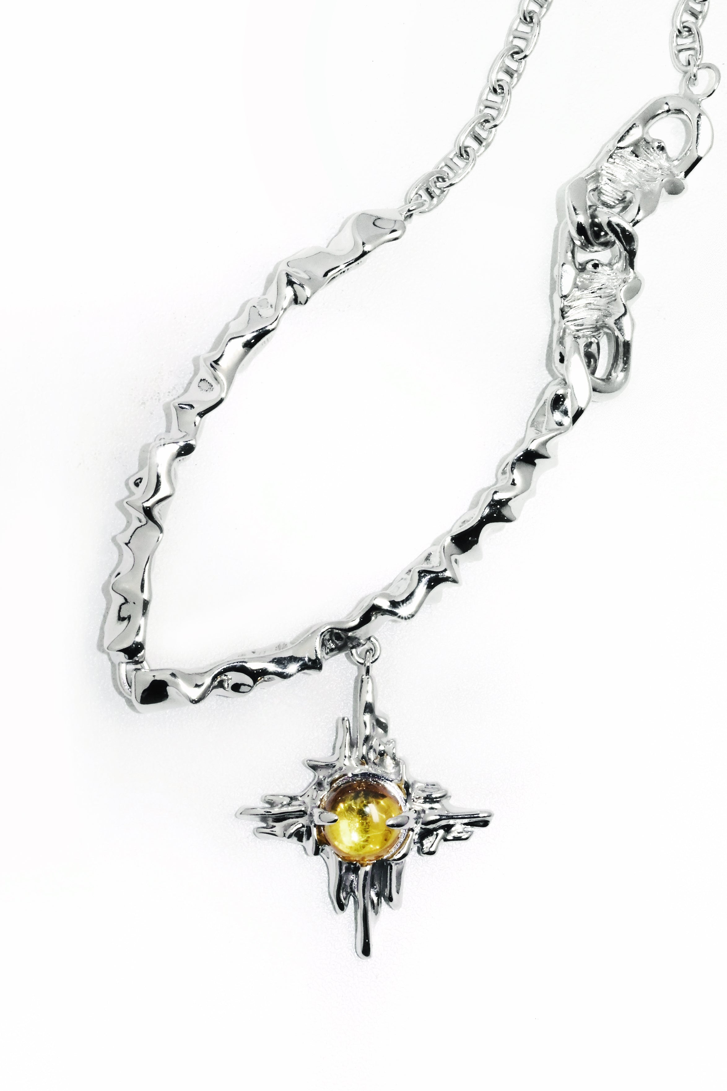 Solace & I | "Cosmic Solace" Nebula Necklace – Heavy-Craft Irregular S925 Silver with Amber Core