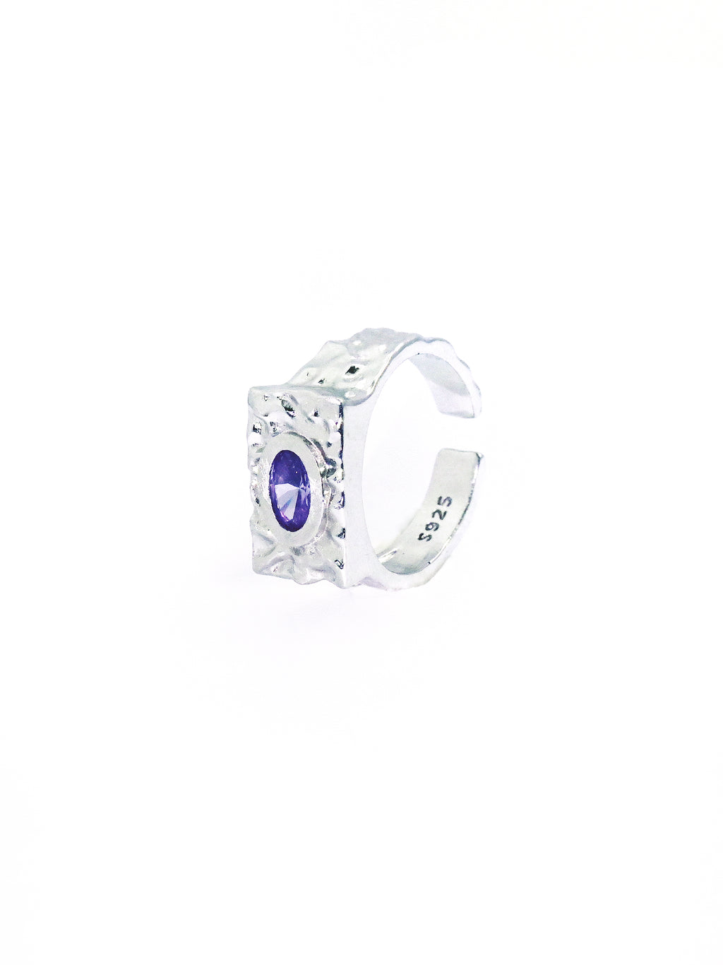 Solace & I | "Amethyst Sanctuary" Open Ring – Heavy Craft S925 Sterling Silver with Deep Purple Stone