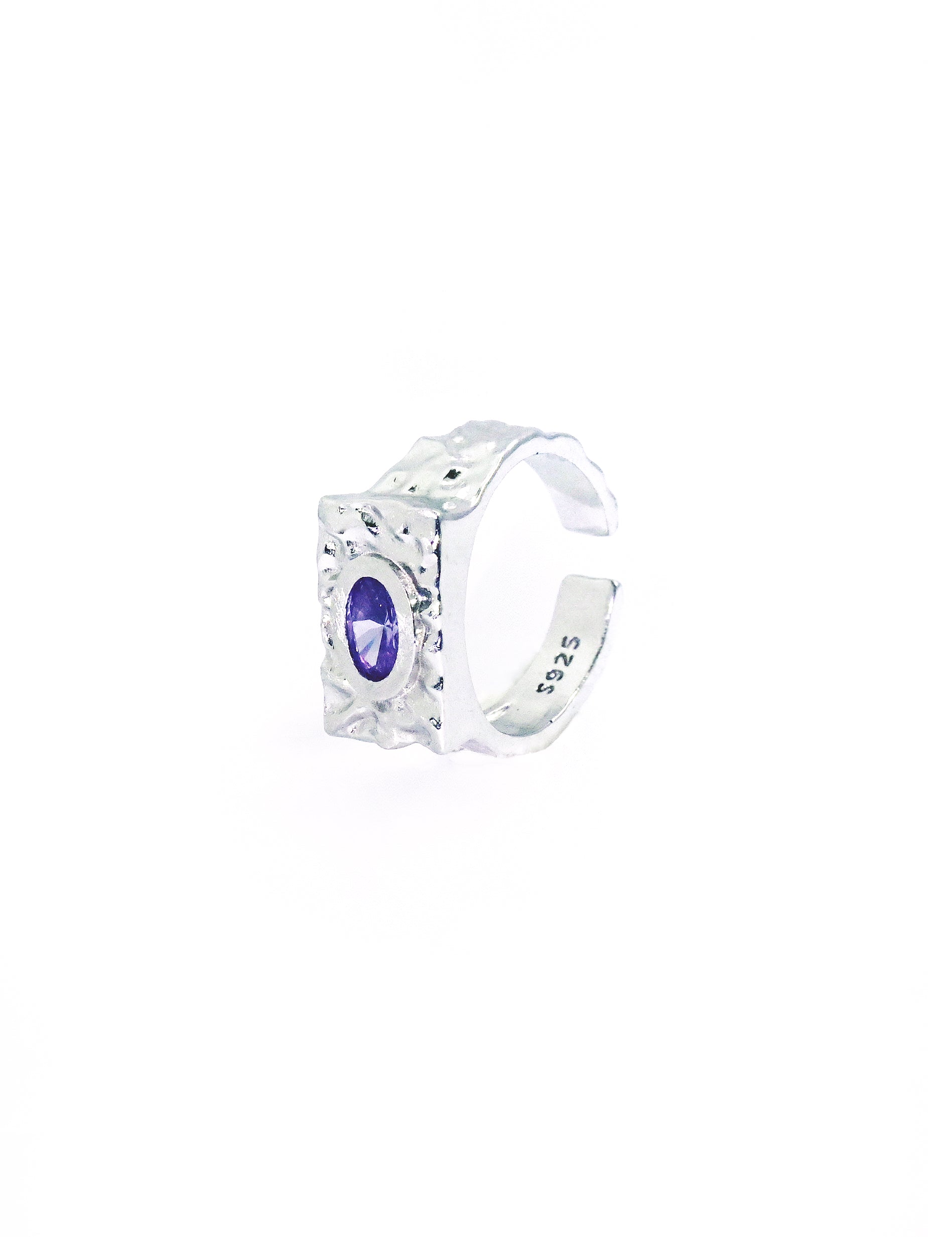 Solace & I | "Amethyst Sanctuary" Open Ring – Heavy Craft S925 Sterling Silver with Deep Purple Stone