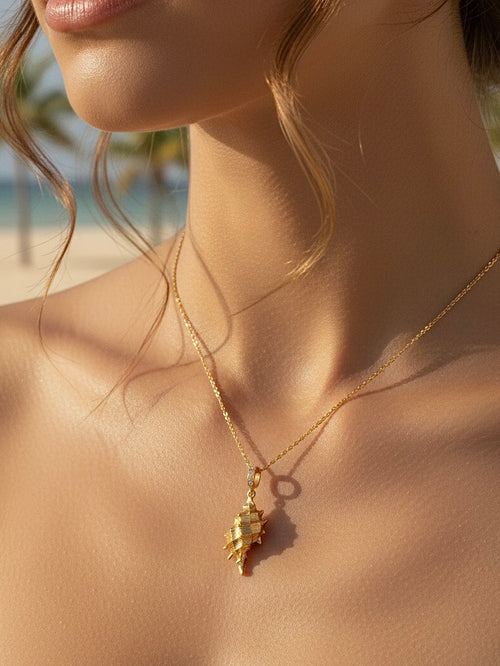 Solace & I | "Ocean Whisper" Shell Necklace - Hand-Textured S925 Silver with 14K Champagne Gold