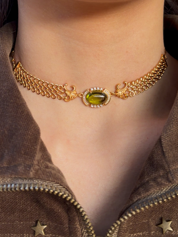 Solace &I | "Infinite Glow" Vintage Choker - S925 Silver with 14K Champagne Gold &Radiant Gemstones