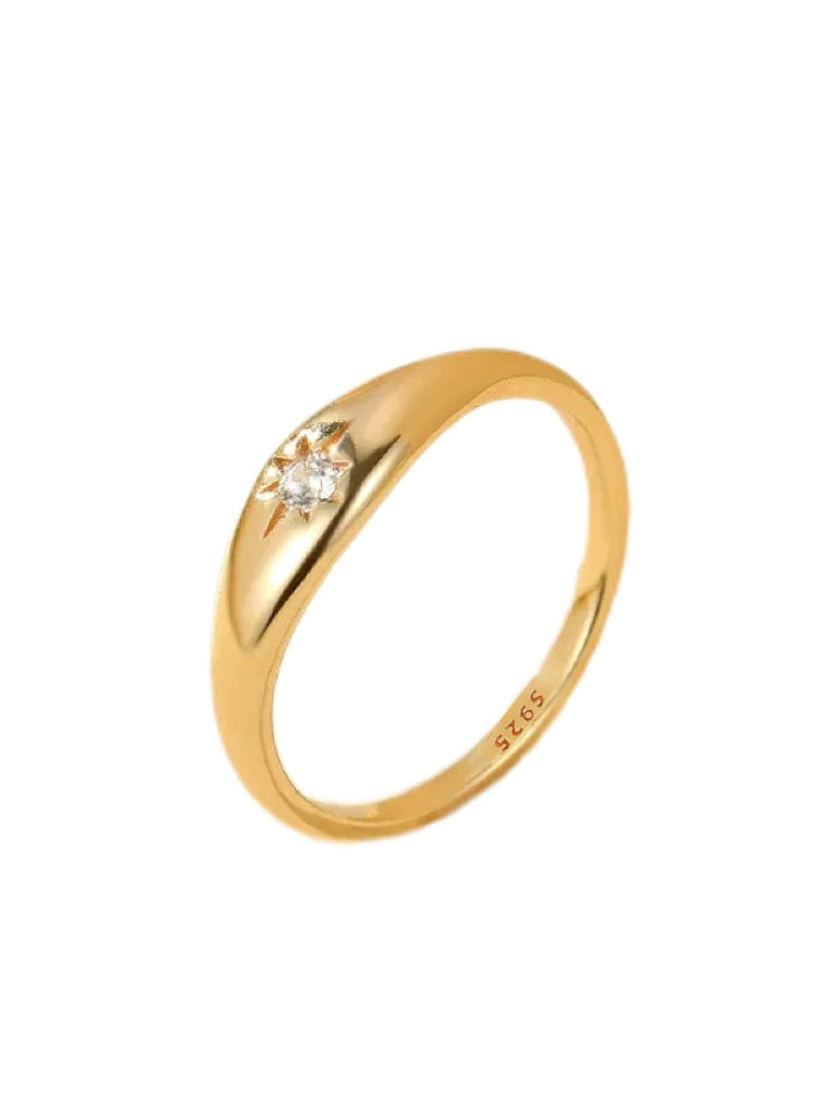 Solace & I | "Astra" Single Star Starburst Ring - S925 Silver & 14K Champagne Gold with Cubic Zircon