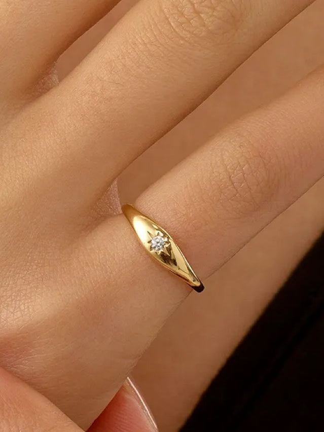 Solace & I | "Astra" Single Star Starburst Ring - S925 Silver & 14K Champagne Gold with Cubic Zircon