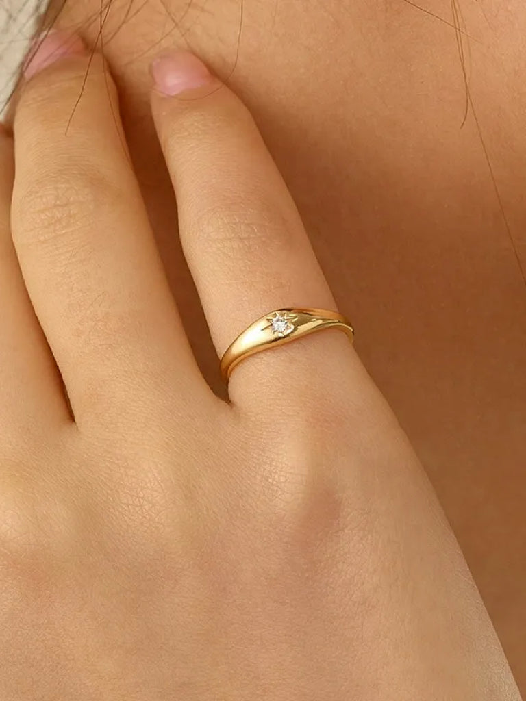 Solace & I | "Astra" Single Star Starburst Ring - S925 Silver & 14K Champagne Gold with Cubic Zircon
