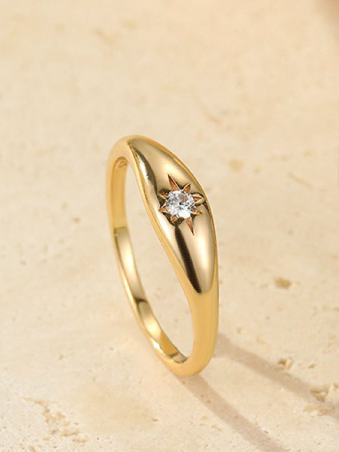Solace & I | "Astra" Single Star Starburst Ring - S925 Silver & 14K Champagne Gold with Cubic Zircon