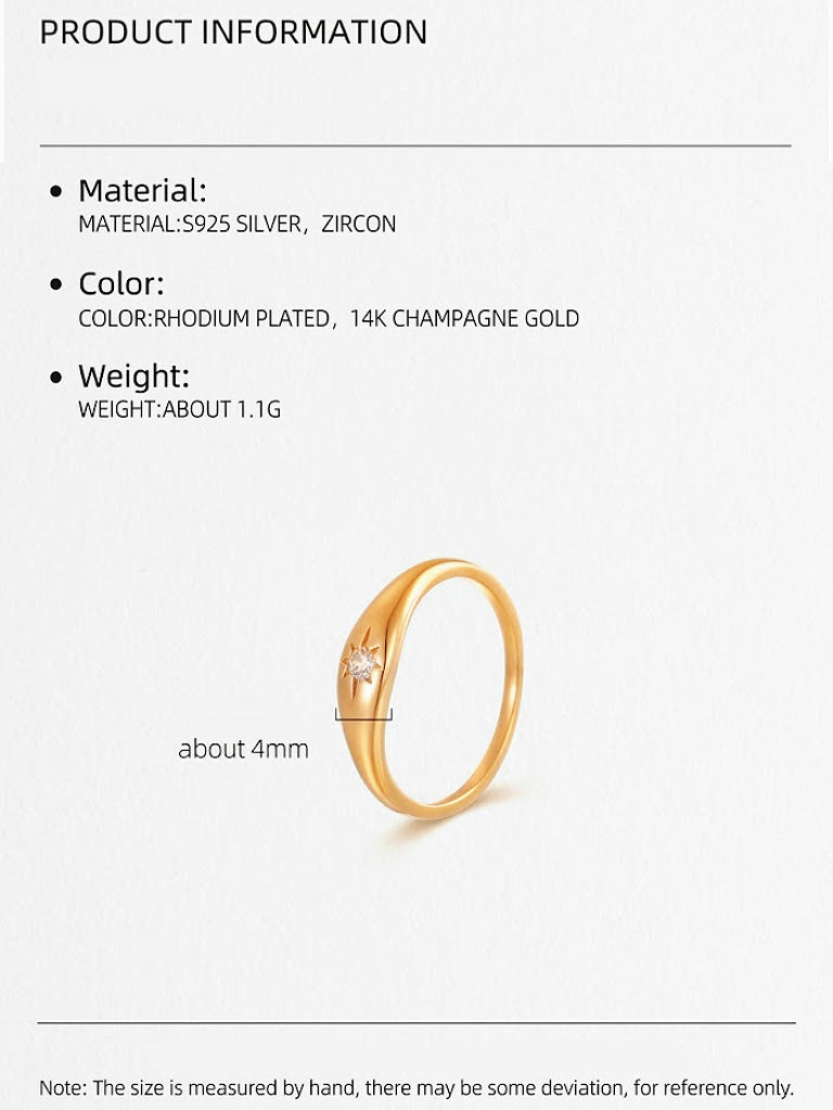 Solace & I | "Astra" Single Star Starburst Ring - S925 Silver & 14K Champagne Gold with Cubic Zircon