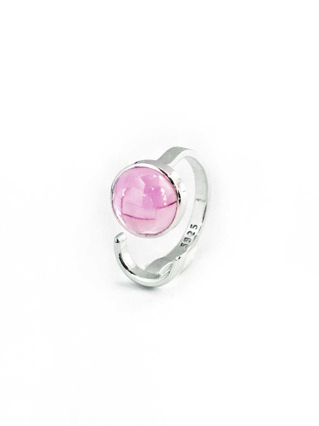 Solace & I | "Rosy Sanctuary" Pink Crystal Open Ring – S925 Sterling Silver Minimalist Heavy-Craft Jewelry