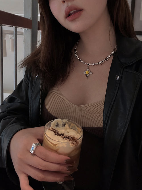 Solace & I | "Cosmic Solace" Nebula Necklace – Heavy-Craft Irregular S925 Silver with Amber Core