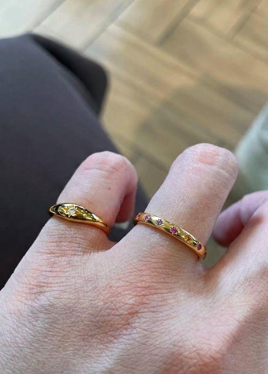 Solace & I | "Astra" Single Star Starburst Ring - S925 Silver & 14K Champagne Gold with Cubic Zircon