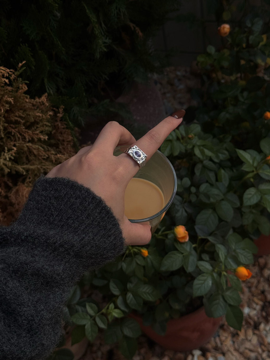 Solace & I | "Amethyst Sanctuary" Open Ring – Heavy Craft S925 Sterling Silver with Deep Purple Stone