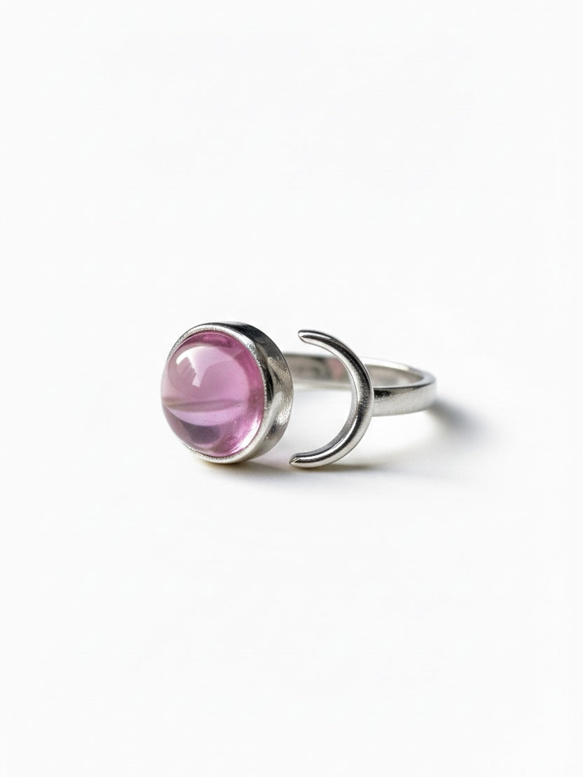 925 Sterling Silver Pink Stone Open Ring – Soft Color Everyday Jewelry