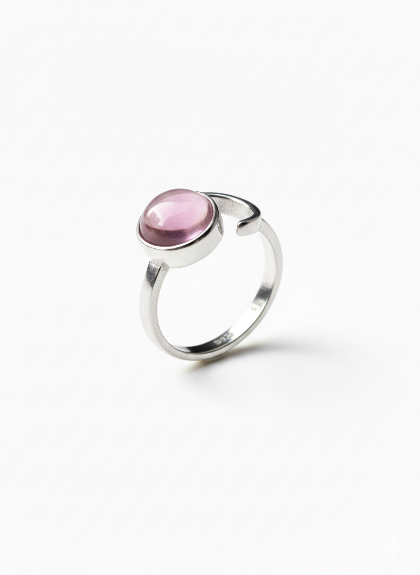 Solace & I | "Rosy Sanctuary" Pink Crystal Open Ring – S925 Sterling Silver Minimalist Heavy-Craft Jewelry