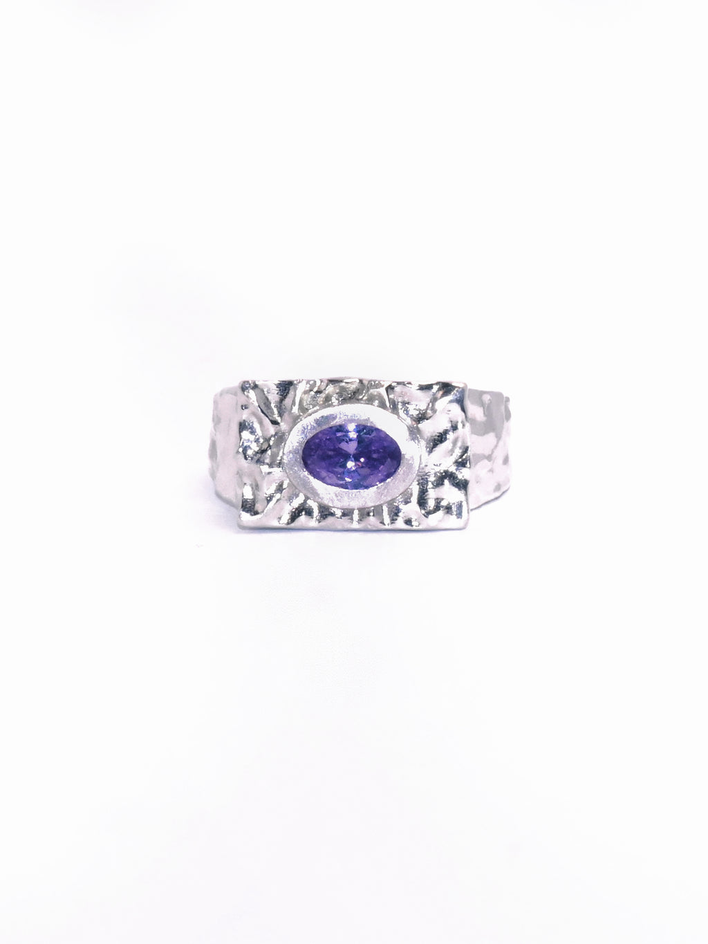 Solace & I | "Amethyst Sanctuary" Open Ring – Heavy Craft S925 Sterling Silver with Deep Purple Stone