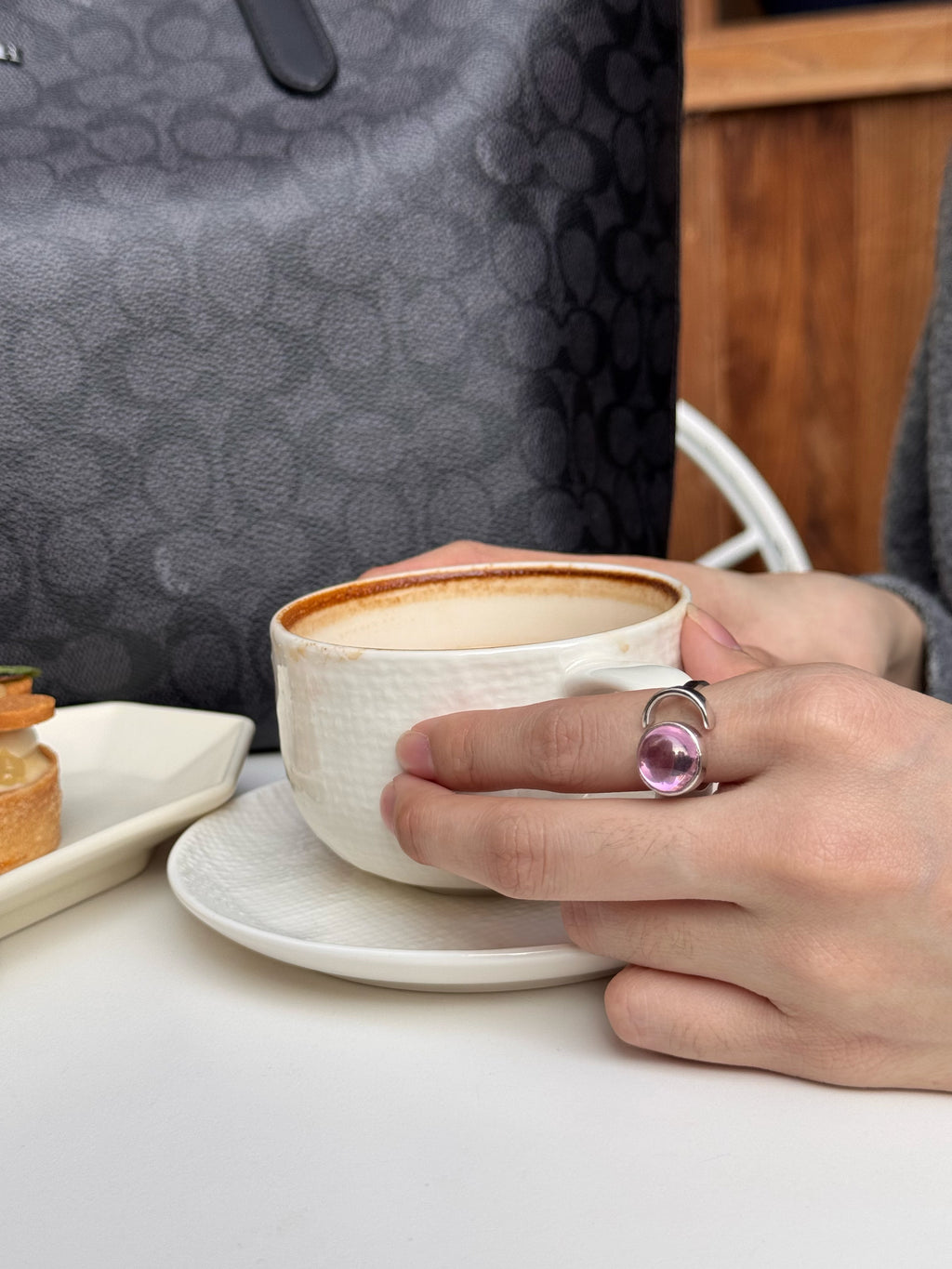 Solace & I | "Rosy Sanctuary" Pink Crystal Open Ring – S925 Sterling Silver Minimalist Heavy-Craft Jewelry