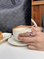 Solace & I | "Rosy Sanctuary" Pink Crystal Open Ring – S925 Sterling Silver Minimalist Heavy-Craft Jewelry