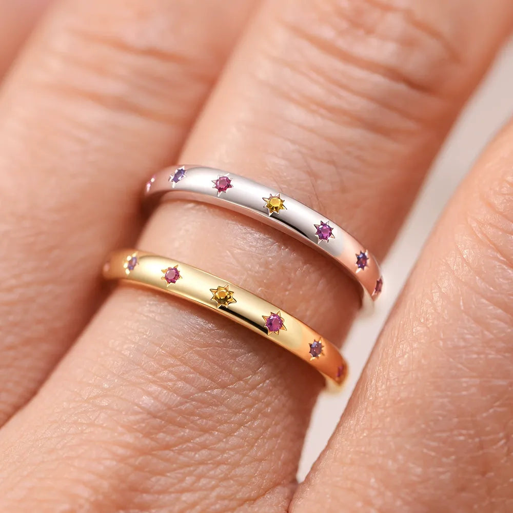 Solace & I | "Astra Starburst" Rainbow Ring - S925 Silver & 14K Champagne Gold with Multi-Colored Zircon