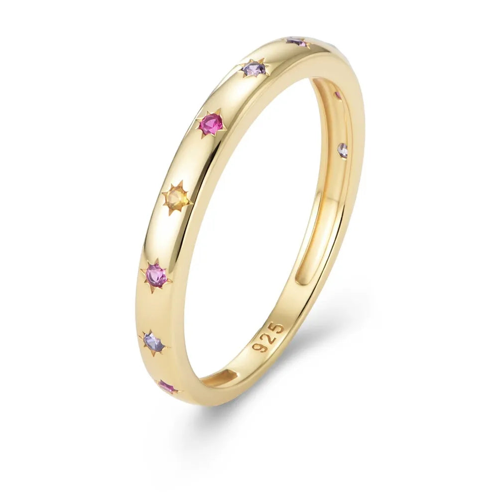 Solace & I | "Astra Starburst" Rainbow Ring - S925 Silver & 14K Champagne Gold with Multi-Colored Zircon
