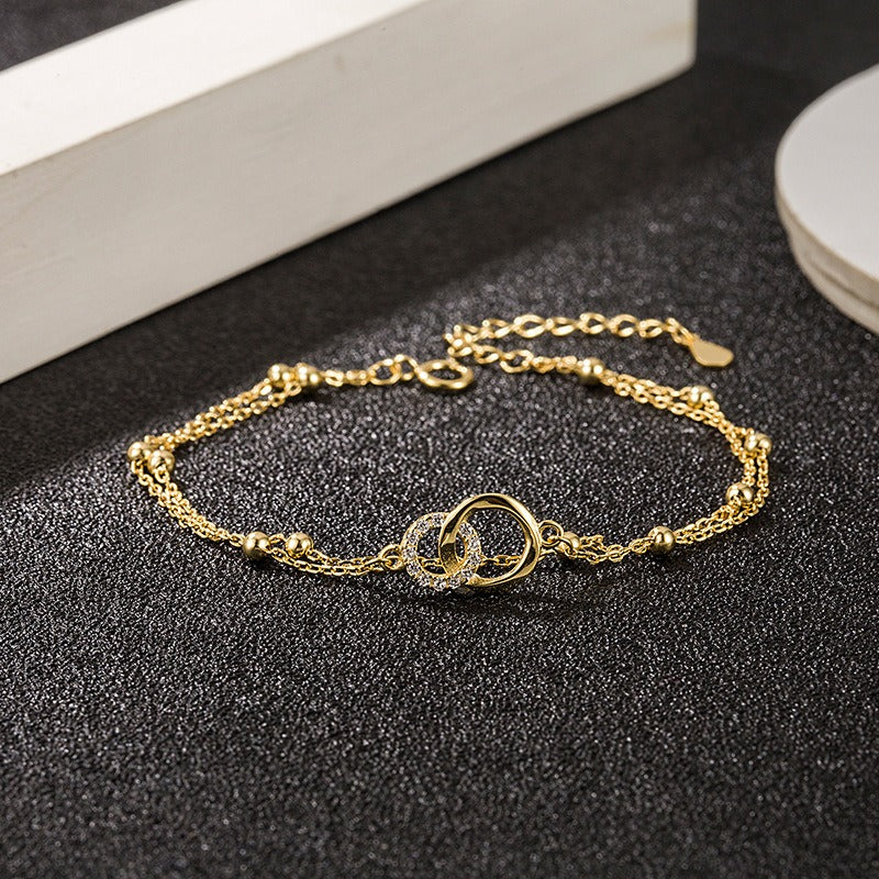 Solace & I | "Eternal Bond" Double-Layered Bracelet - S925 Silver with 14K Champagne Gold & Radiant Zircon