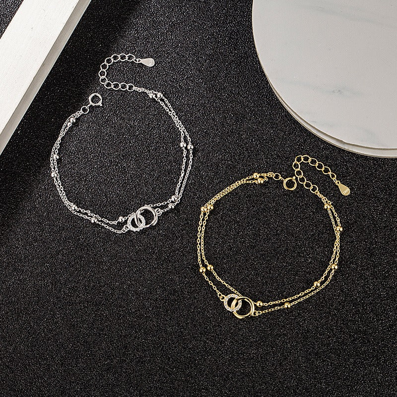 Solace & I | "Eternal Bond" Double-Layered Bracelet - S925 Silver with 14K Champagne Gold & Radiant Zircon