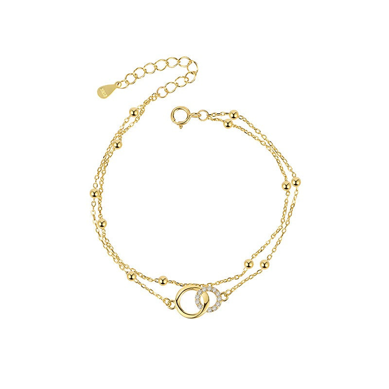 Solace & I | "Eternal Bond" Double-Layered Bracelet - S925 Silver with 14K Champagne Gold & Radiant Zircon