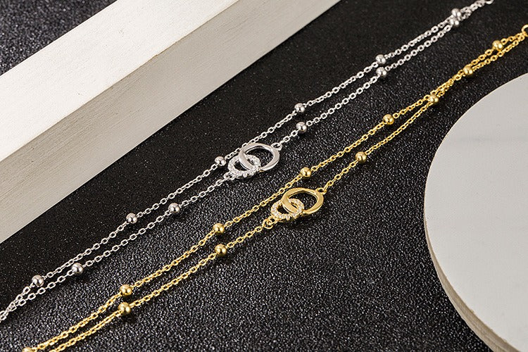 Solace & I | "Eternal Bond" Double-Layered Bracelet - S925 Silver with 14K Champagne Gold & Radiant Zircon