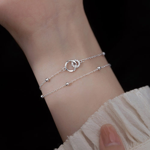 Solace & I | "Eternal Bond" Double-Layered Bracelet - S925 Silver with 14K Champagne Gold & Radiant Zircon