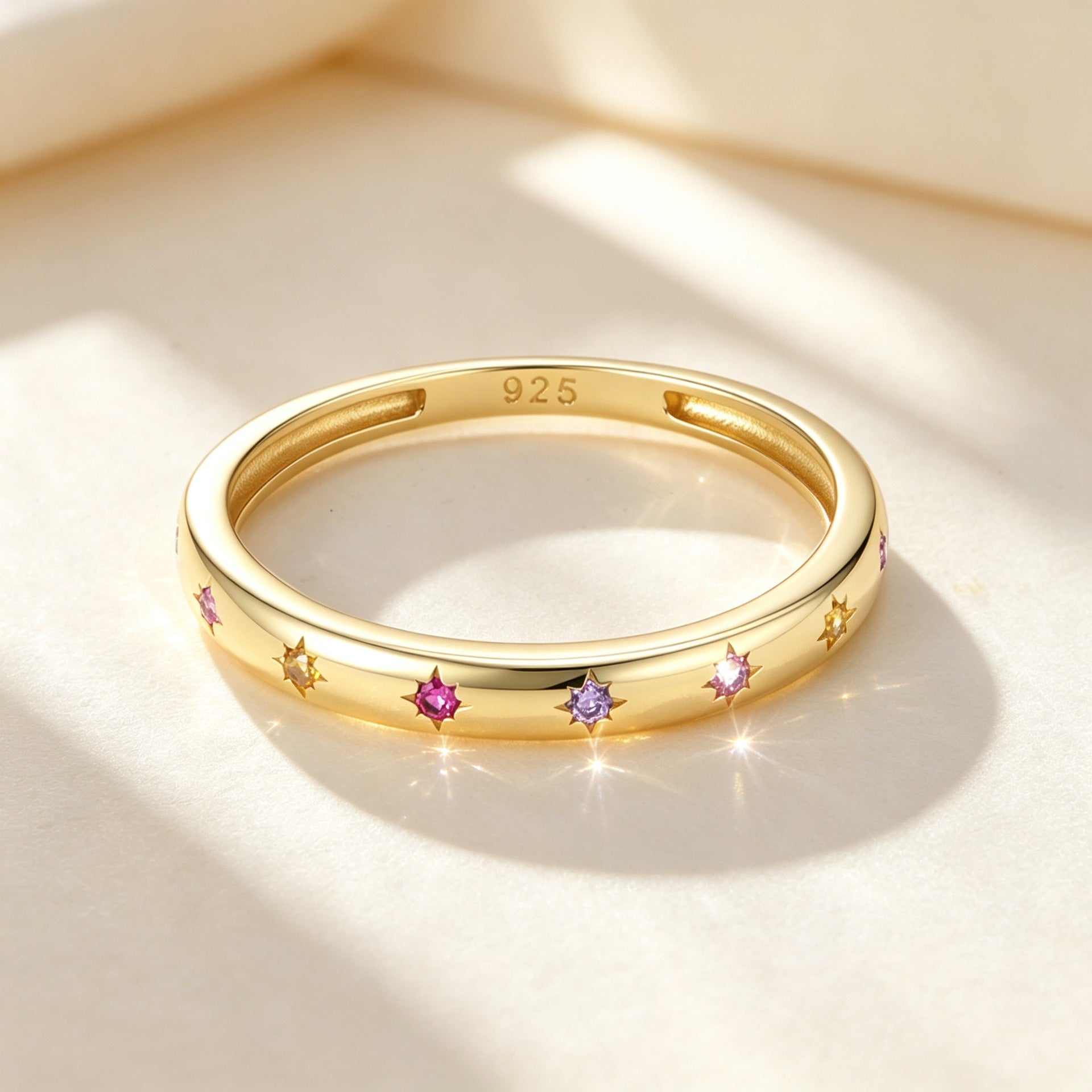 Solace & I | "Astra Starburst" Rainbow Ring - S925 Silver & 14K Champagne Gold with Multi-Colored Zircon
