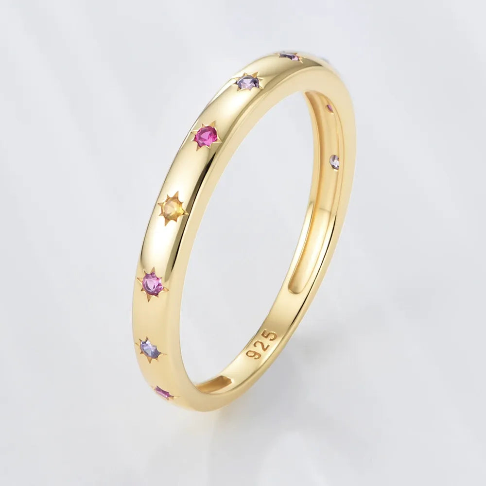 Solace & I | "Astra Starburst" Rainbow Ring - S925 Silver & 14K Champagne Gold with Multi-Colored Zircon