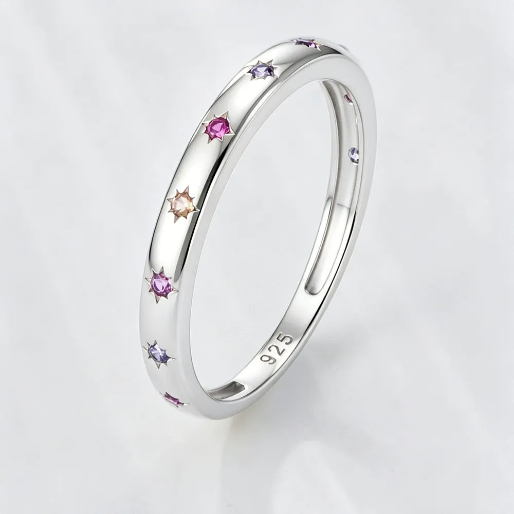Solace & I | "Astra Starburst" Rainbow Ring - S925 Silver & 14K Champagne Gold with Multi-Colored Zircon