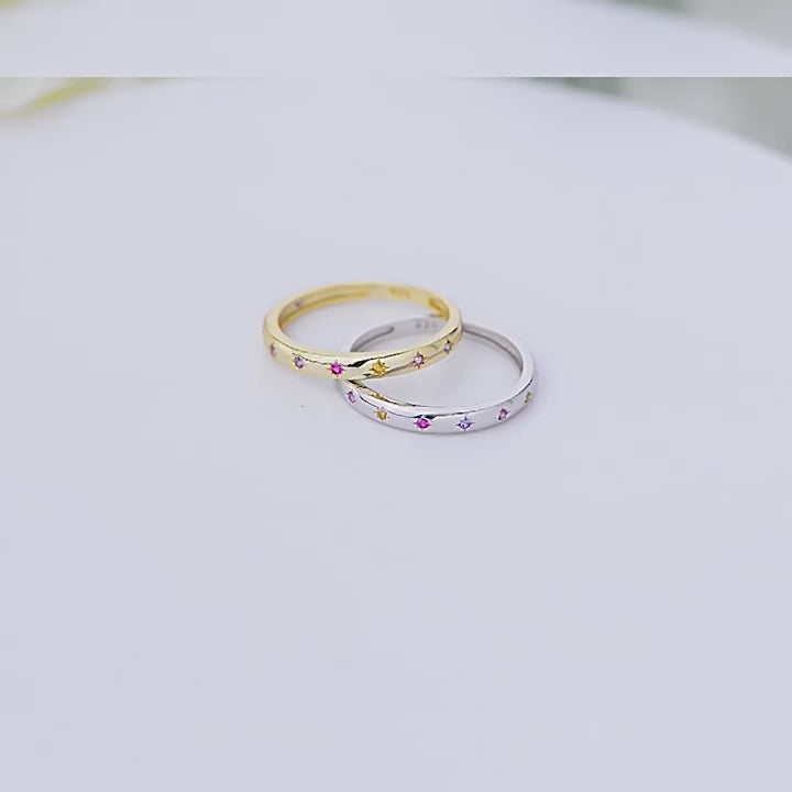 Solace & I | "Astra Starburst" Rainbow Ring - S925 Silver & 14K Champagne Gold with Multi-Colored Zircon